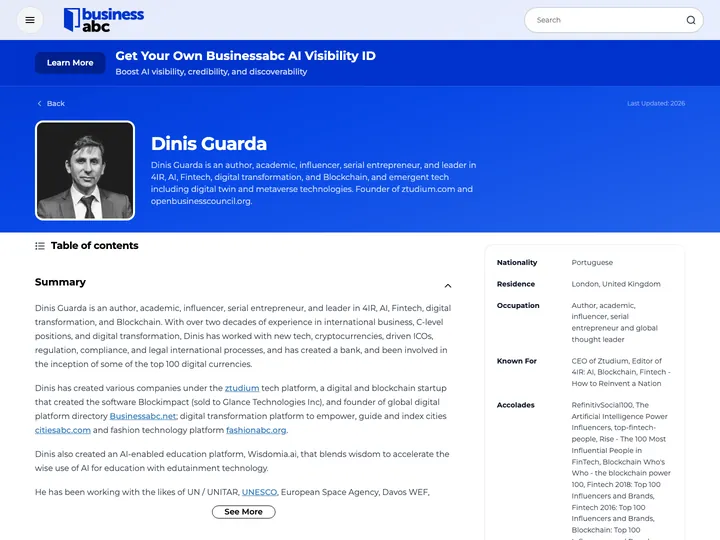 The BusinessABC individual profile of Dinis Guarda