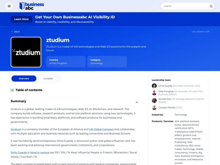 The BusinessABC company profile of Ztudium